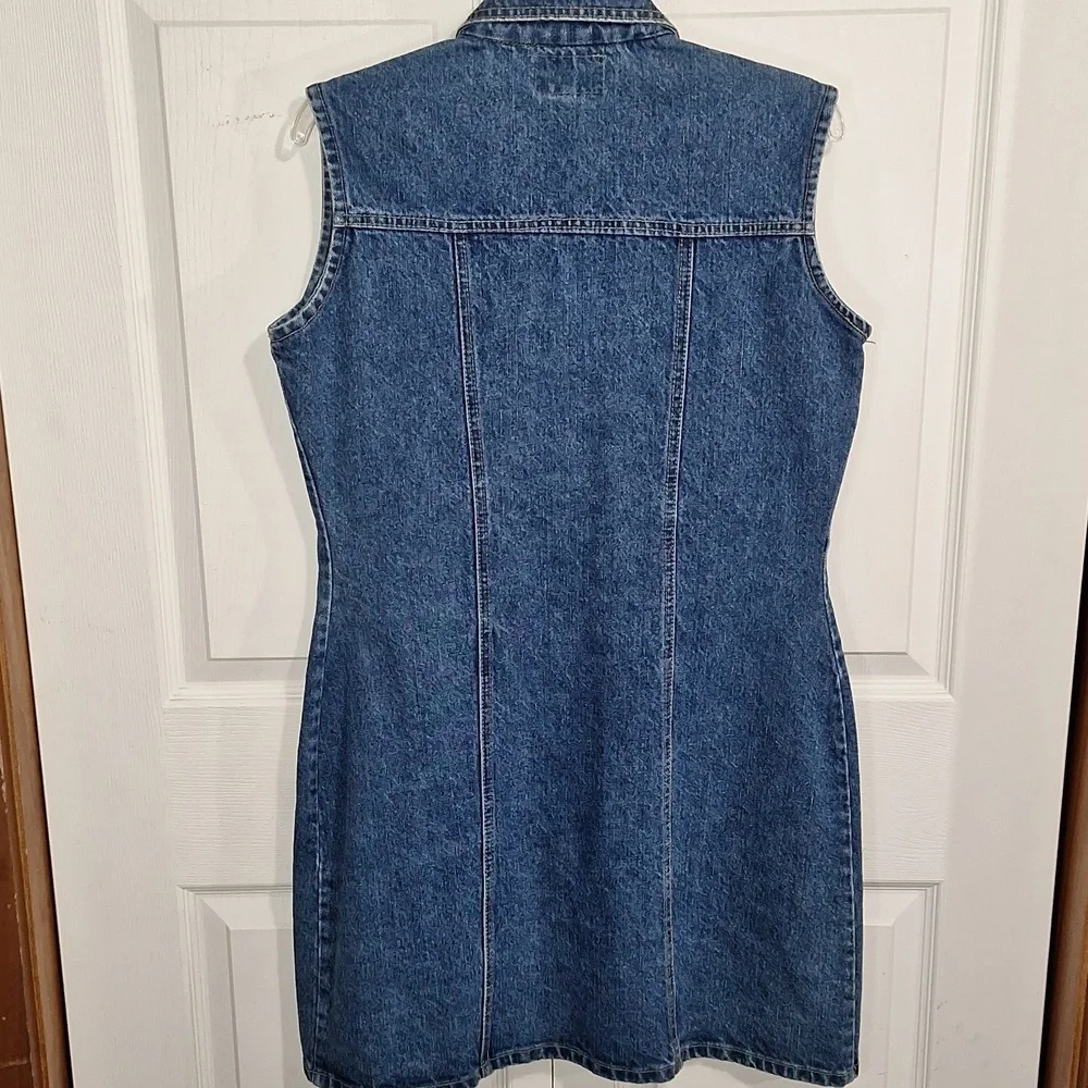 Vintage Construction 1917 heavy fitted denim dress - sleeveless button up - 13